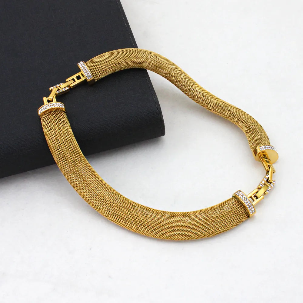 Wholesale Jewelry Simple Style Solid Color 304 Stainless Steel Rhinestones 18K Gold Plated Plating Inlay Jewelry Set