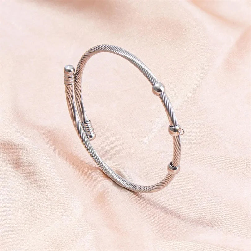 Simple Style Solid Color 304 Stainless Steel 18K Gold Plated Twisted Cable Bracele Bangle In Bulk