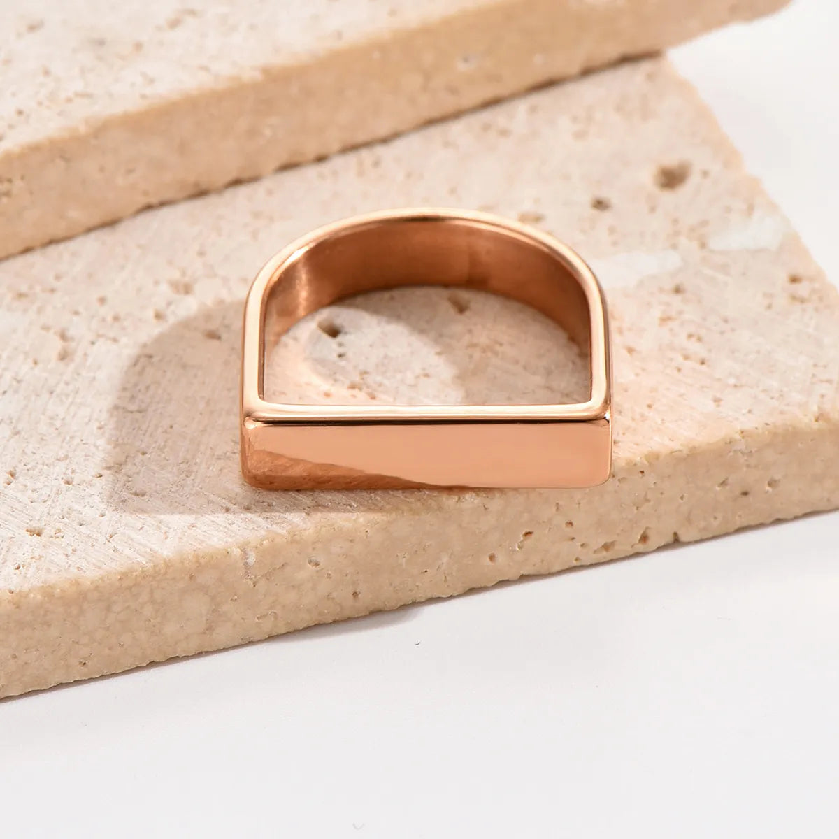 Simple Style Solid Color Stainless Steel Polishing Plating Rose Gold Plated Rings