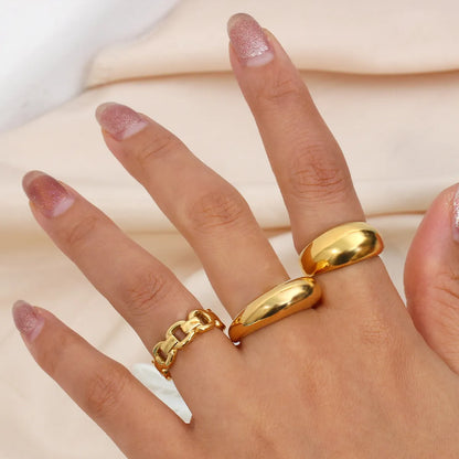 Simple Style Solid Color Stainless Steel Metal Gold Plated Rings