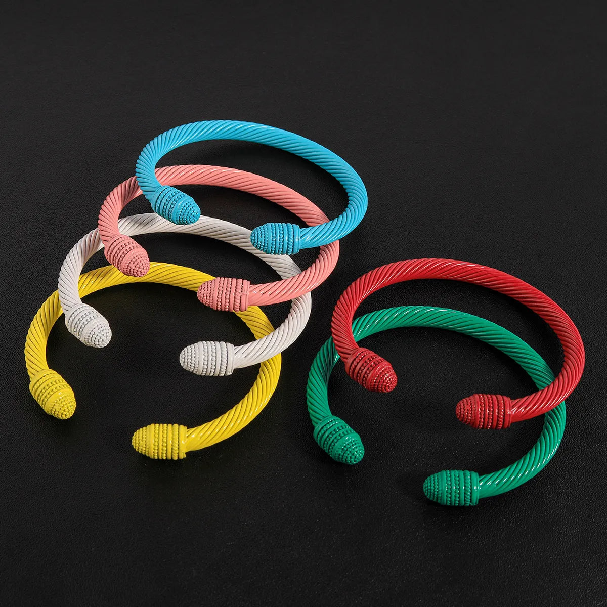 Simple Style Solid Color Stainless Steel Colorful Stoving Varnish Cable Cuff Bracelets