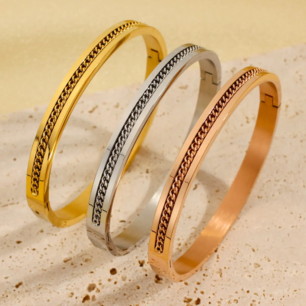 Simple Style Solid Color Stainless Steel Titanium Steel Plating Rose Gold Plated Gold Plated Silver Plated Bangle