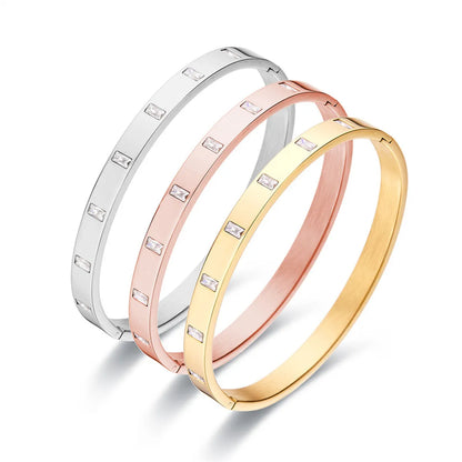 Simple Style Solid Color Stainless Steel Zircon Bangle In Bulk