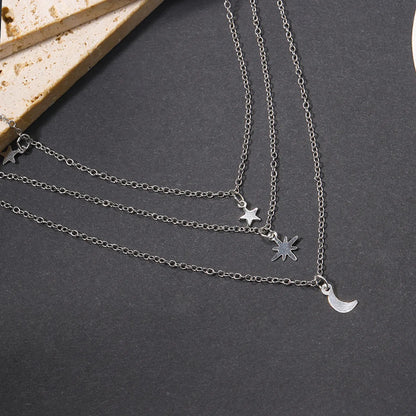 Simple Style Solid Color Star Moon Alloy Women's Three Layer Necklace