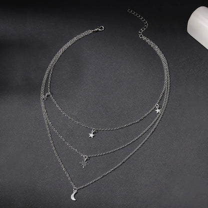 Simple Style Solid Color Star Moon Alloy Women's Three Layer Necklace