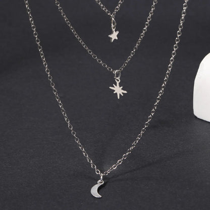 Simple Style Solid Color Star Moon Alloy Women's Three Layer Necklace