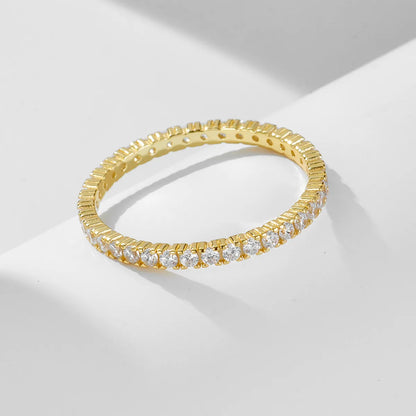 Simple Style Solid Color Sterling Silver 14k Gold Plated Rhodium Plated Zircon Rings In Bulk