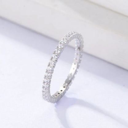 Simple Style Solid Color Sterling Silver 14k Gold Plated Rhodium Plated Zircon Rings In Bulk