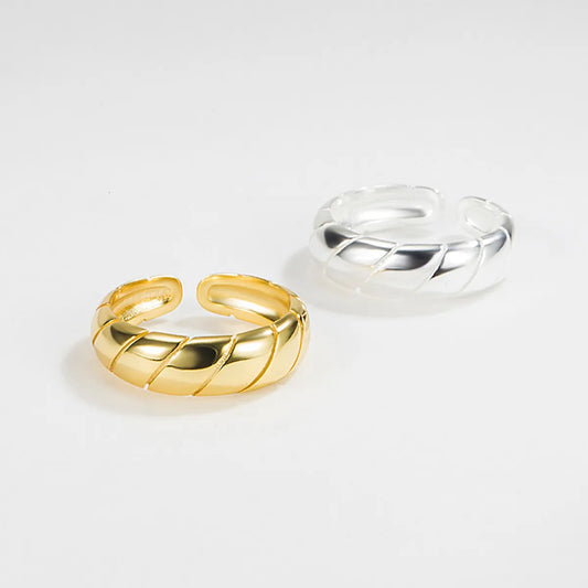 Simple Style Solid Color Sterling Silver 18k Gold Plated White Gold Plated Open Rings In Bulk