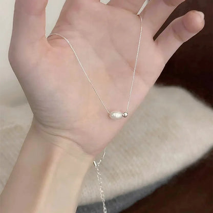 Simple Style Solid Color Sterling Silver Beaded Pendant Necklace