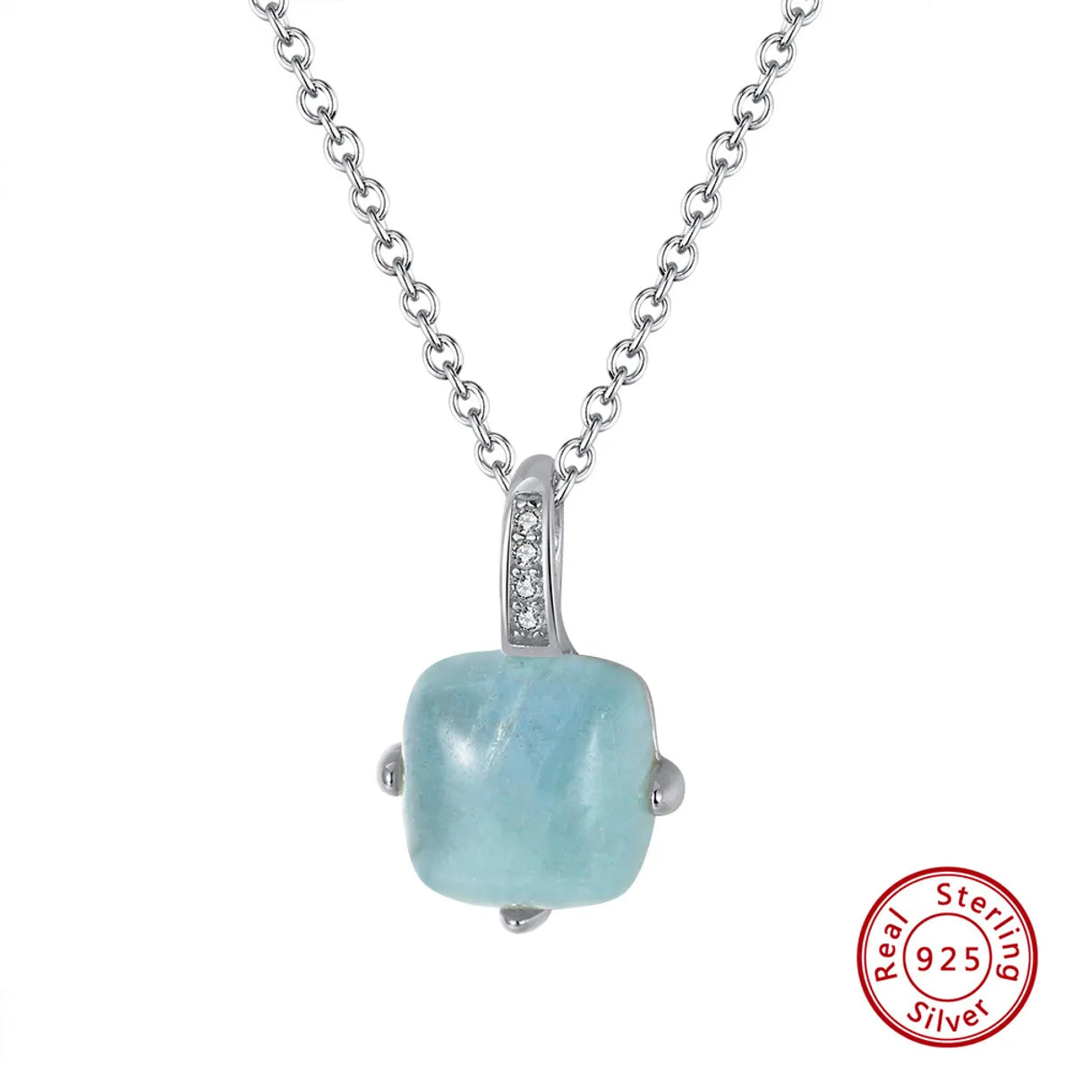 Simple Style Solid Color Sterling Silver Inlay Aquamarine Pendant Necklace