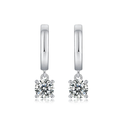 Simple Style Solid Color Sterling Silver Inlay Moissanite Drop Earrings