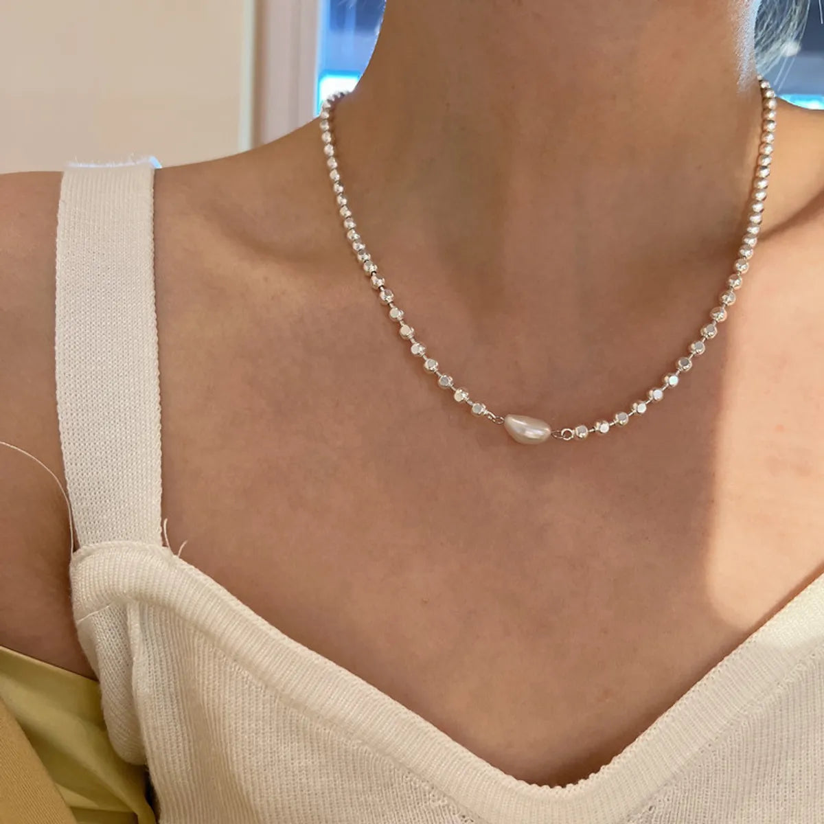 Simple Style Solid Color Sterling Silver Irregular Pearl Plating Necklace