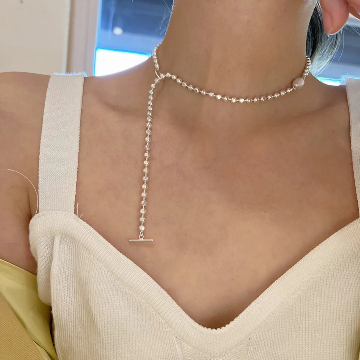 Simple Style Solid Color Sterling Silver Irregular Pearl Plating Necklace