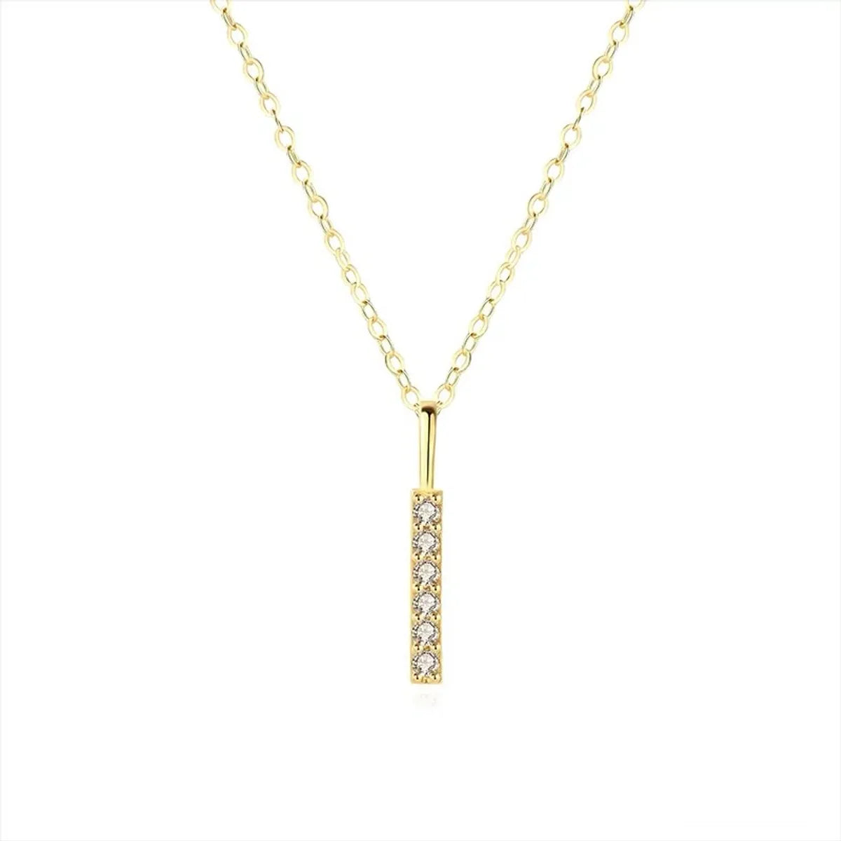 Simple Style Solid Color Sterling Silver Plating Inlay Rhinestones 14k Gold Plated Pendant Necklace