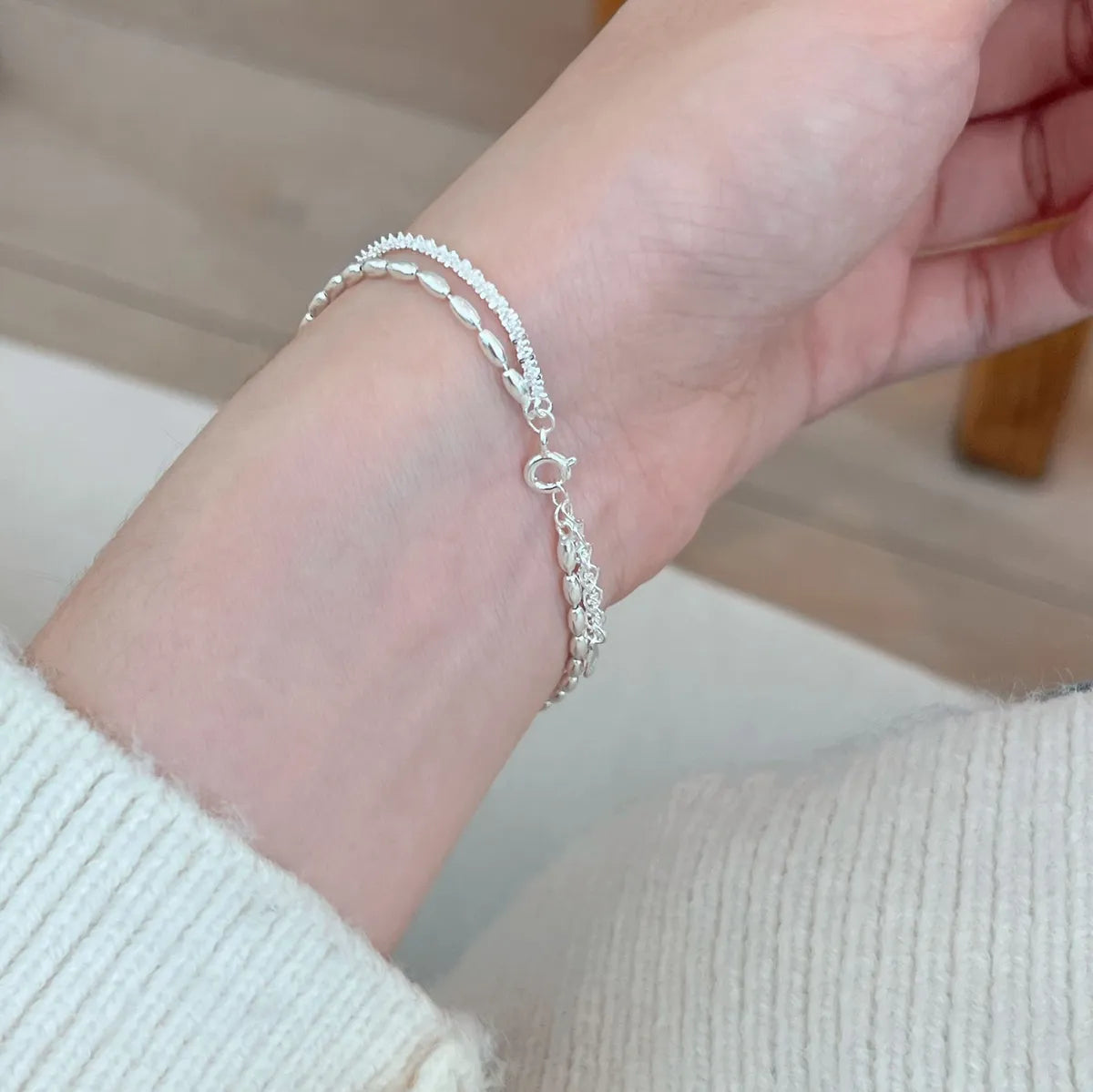 Simple Style Solid Color Sterling Silver Plating White Gold Plated Bracelets