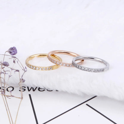 Wholesale Jewelry Simple Style Solid Color Titanium Steel Rhinestones 18K Gold Plated Inlay Rings