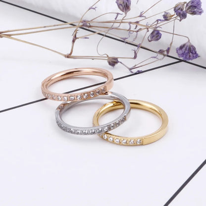 Wholesale Jewelry Simple Style Solid Color Titanium Steel Rhinestones 18K Gold Plated Inlay Rings