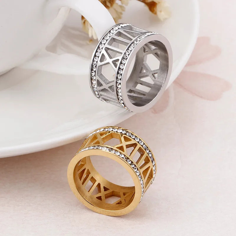 Wholesale Jewelry Simple Style Solid Color Titanium Steel Zircon 18K Gold Plated Inlay Rings