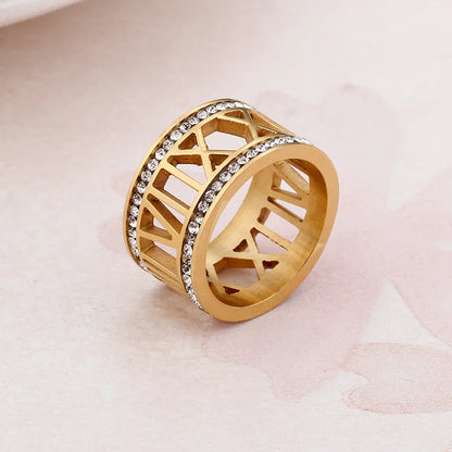 Wholesale Jewelry Simple Style Solid Color Titanium Steel Zircon 18K Gold Plated Inlay Rings