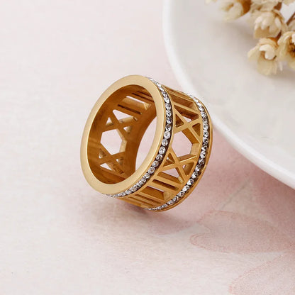 Wholesale Jewelry Simple Style Solid Color Titanium Steel Zircon 18K Gold Plated Inlay Rings