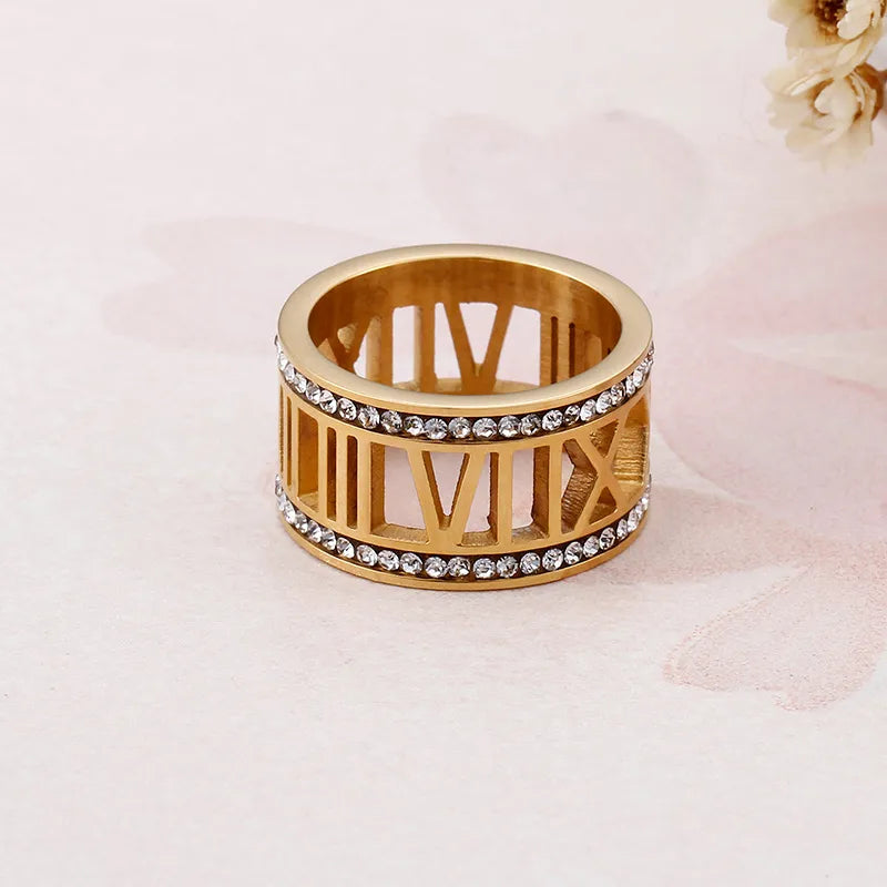 Wholesale Jewelry Simple Style Solid Color Titanium Steel Zircon 18K Gold Plated Inlay Rings