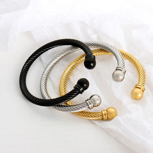 Simple Style Solid Color Titanium Steel Plating 18k Gold Plated Twisted Cable Bracele