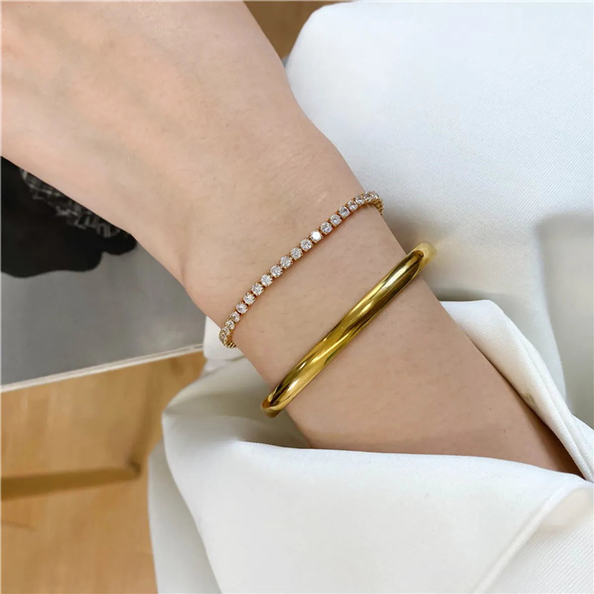 Simple Style Solid Color Titanium Steel Plating Bangle