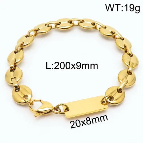 Simple Style Solid Color Titanium Steel Plating Chain 18K Gold Plated Men'S Bracelets