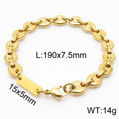 Simple Style Solid Color Titanium Steel Plating Chain 18K Gold Plated Men'S Bracelets