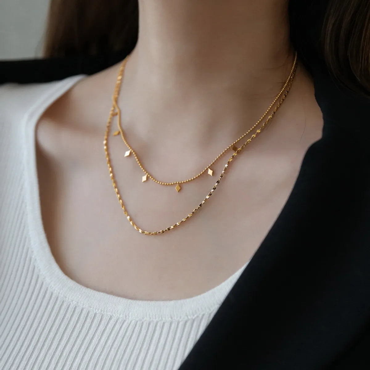 Simple Style Solid Color Titanium Steel Plating Gold Plated Layered Necklaces