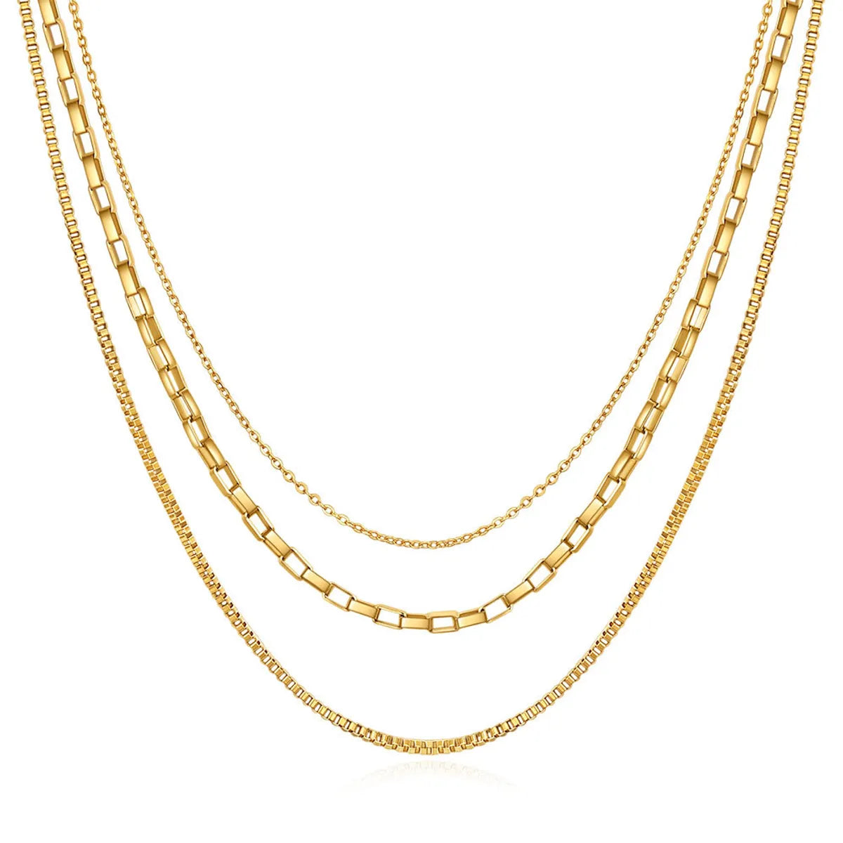 Simple Style Solid Color Titanium Steel Plating Gold Plated Layered Necklaces