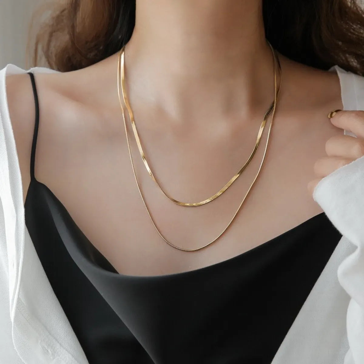 Simple Style Solid Color Titanium Steel Plating Gold Plated Layered Necklaces