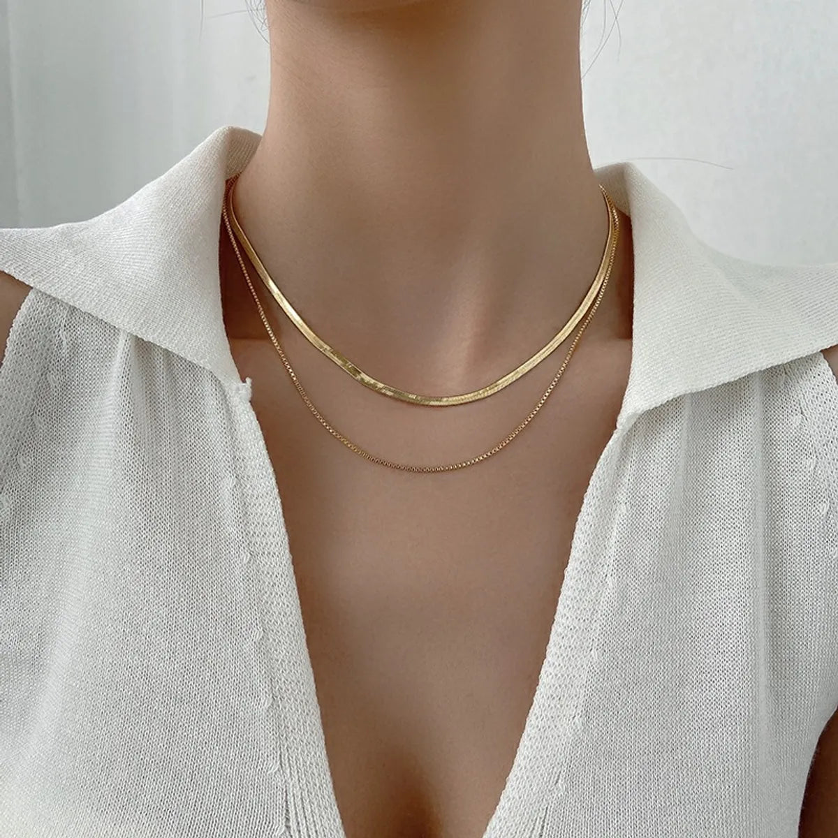 Simple Style Solid Color Titanium Steel Plating Gold Plated Layered Necklaces