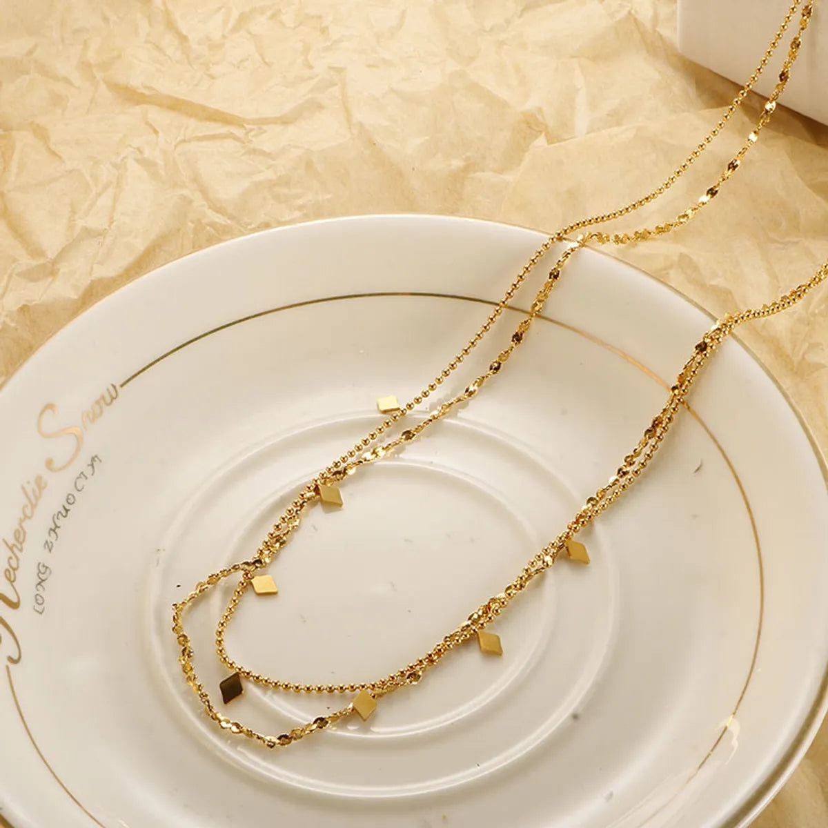 Simple Style Solid Color Titanium Steel Plating Gold Plated Layered Necklaces