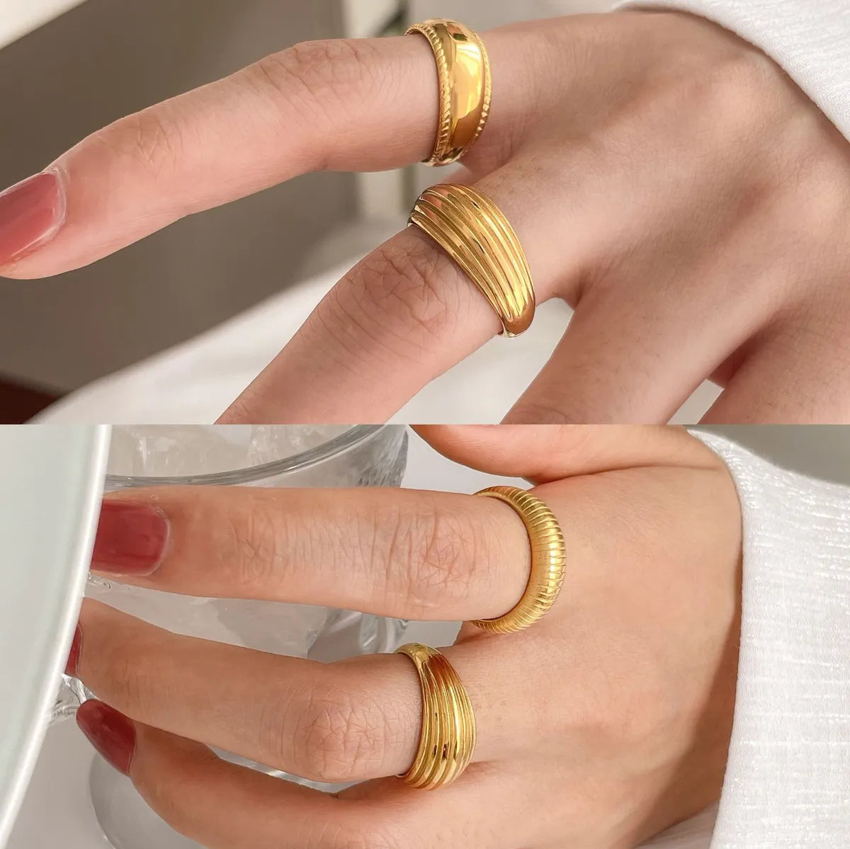 Simple Style Solid Color Titanium Steel Plating Gold Plated Rings