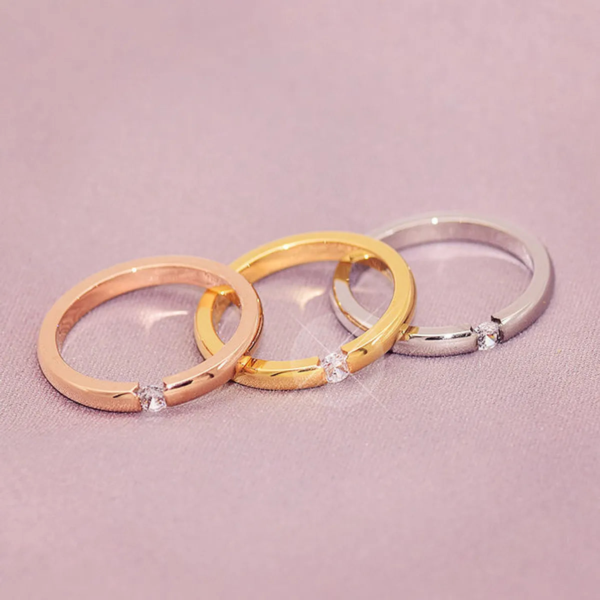 Simple Style Solid Color Titanium Steel Plating Inlay Artificial Diamond Rings