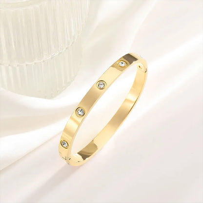 Simple Style Solid Color Titanium Steel Plating Inlay Rhinestones Bangle