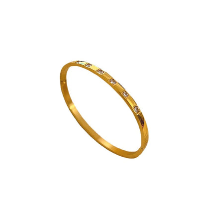 Simple Style Solid Color Titanium Steel Plating Inlay Zircon Bangle