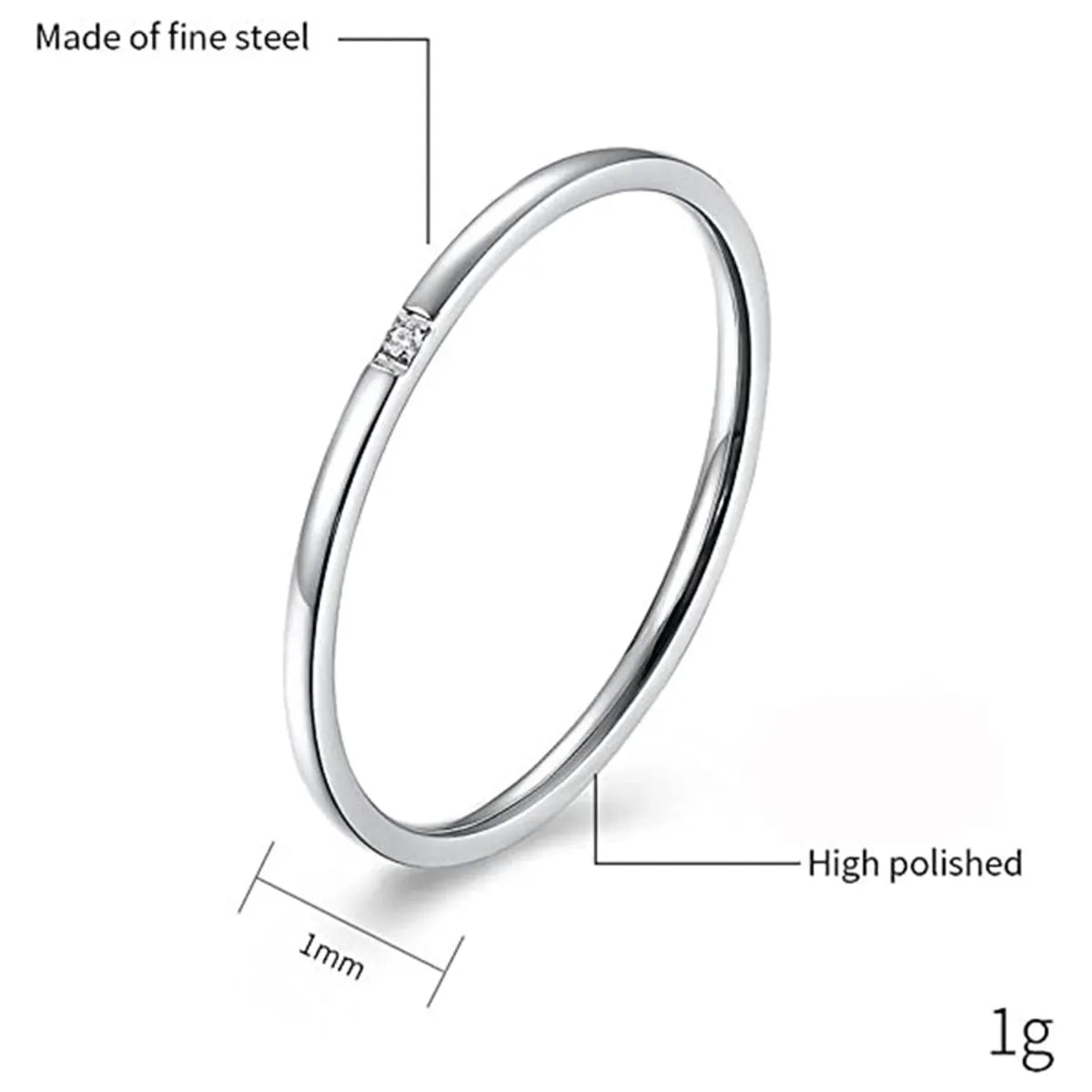 Simple Style Solid Color Titanium Steel Plating Inlay Zircon Rings