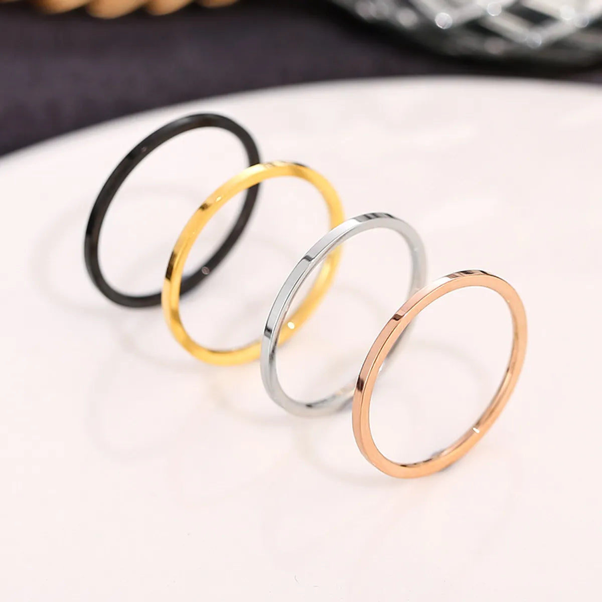 Simple Style Solid Color Titanium Steel Plating Rings 1 Piece