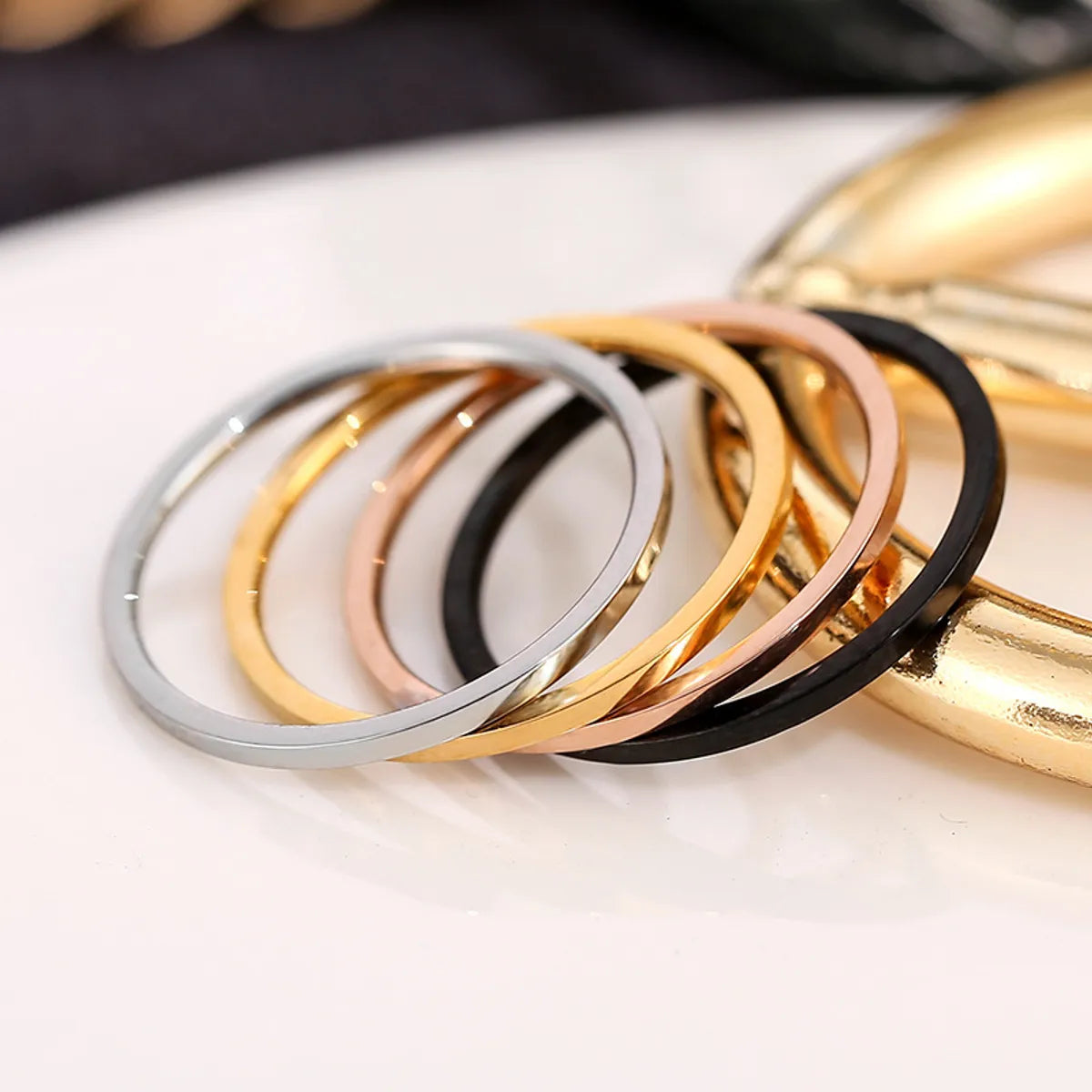 Simple Style Solid Color Titanium Steel Plating Rings 1 Piece