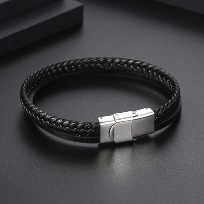 Simple Style Solid Color 304 Stainless Steel Pu Leather Polishing Men'S Bracelets