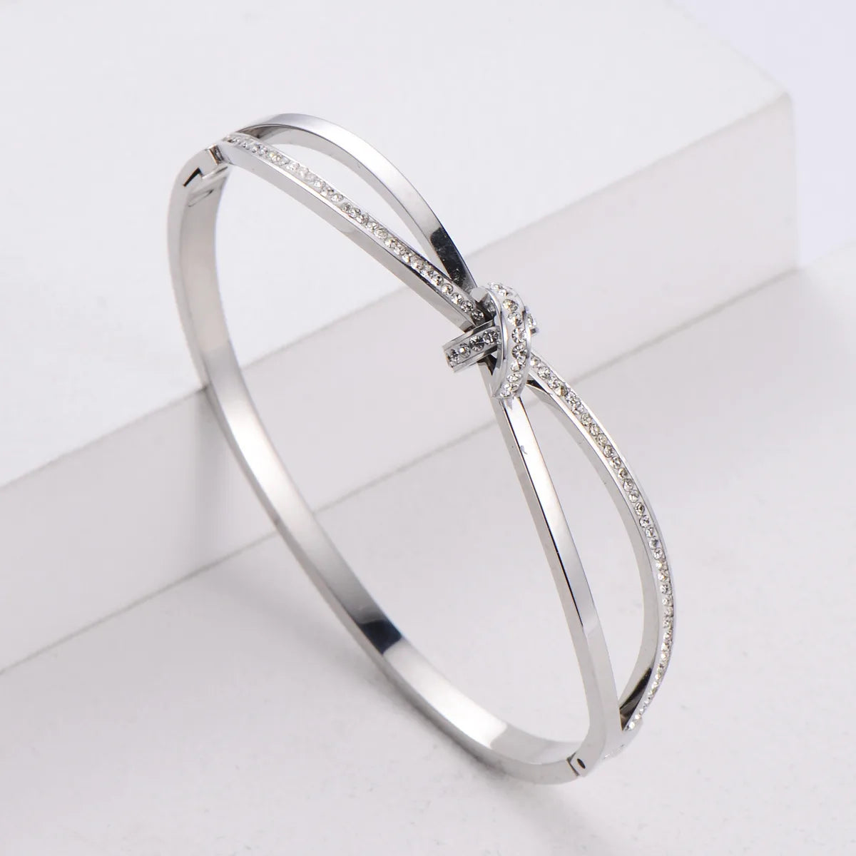 Simple Style Solid Color Titanium Steel Rhinestones Bangle In Bulk