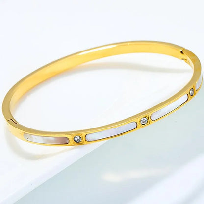 Simple Style Solid Color Titanium Steel Rhinestones Bangle In Bulk