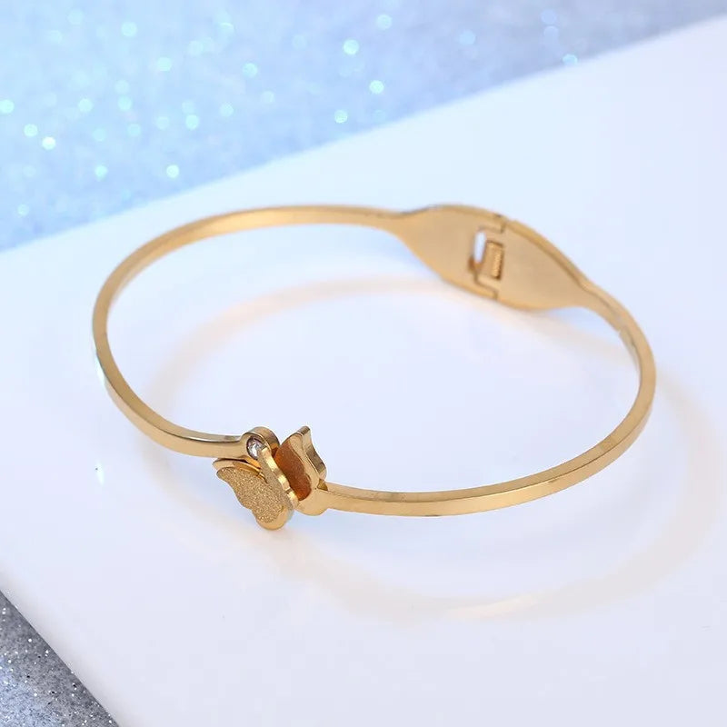 Simple Style Solid Color Titanium Steel Rhinestones Bangle In Bulk