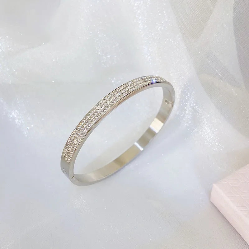 Simple Style Solid Color Titanium Steel Rhinestones Bangle In Bulk