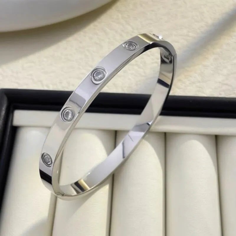 Simple Style Solid Color Titanium Steel Rhinestones Bangle In Bulk