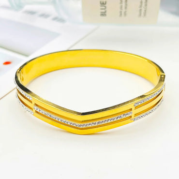 Simple Style Solid Color Titanium Steel Rhinestones Bangle In Bulk