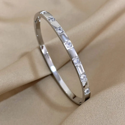 Simple Style Solid Color Titanium Steel Zircon Bangle In Bulk